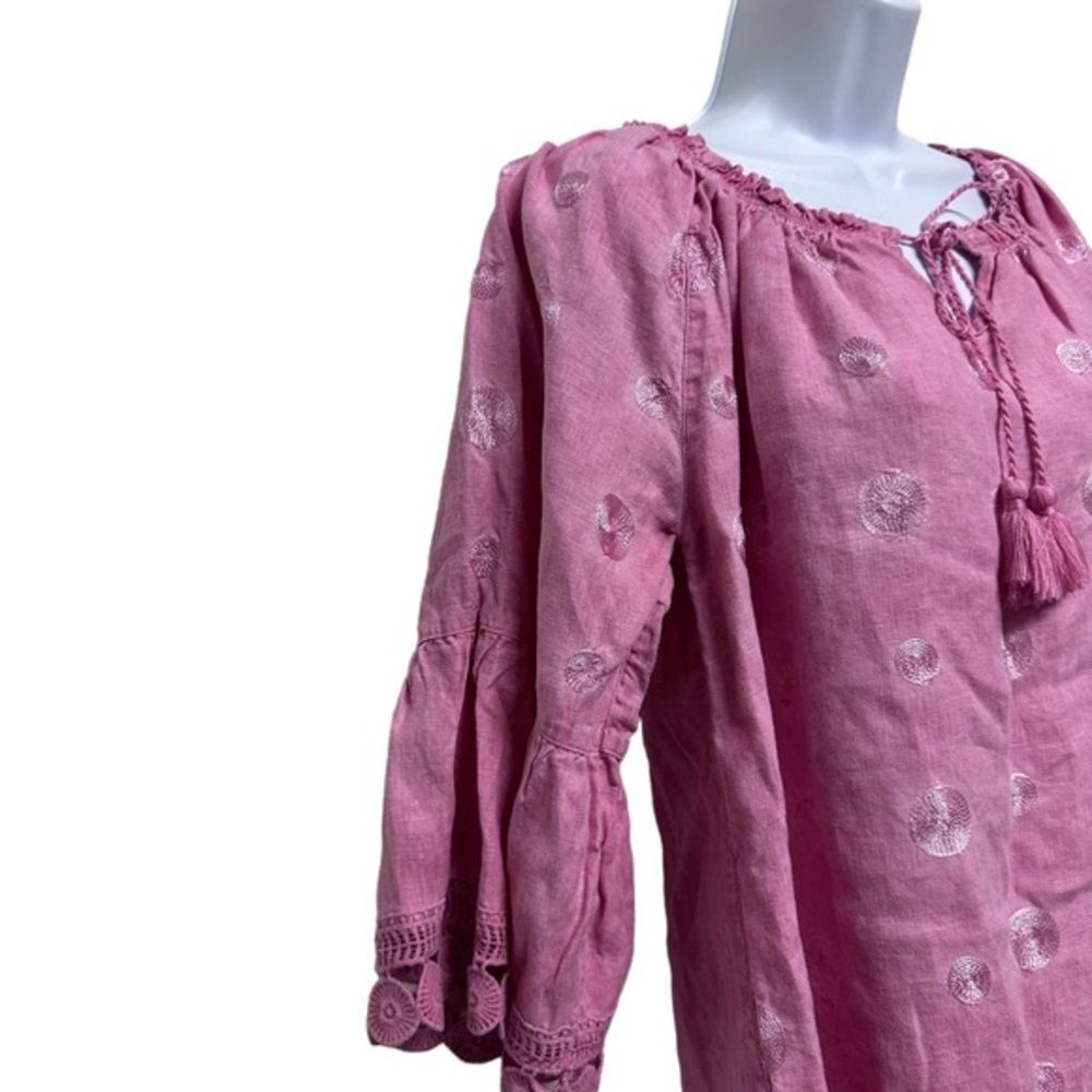 Ali Miles pink linen embroidered tunic blouse top size M - Picture 5 of 7
